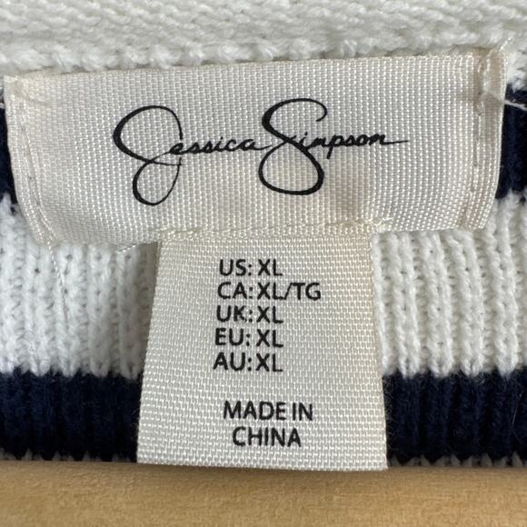 Jessica Simpson Cardigan Nautical Stripe Cropped White Blue Gold Buttons Size XL - Picture 7 of 9